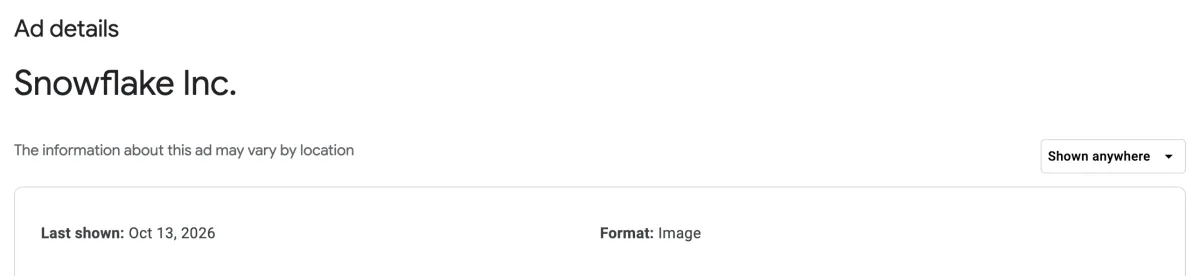 The detail page of an ad with the region set to Shown anywhere: only the last day shown and the format